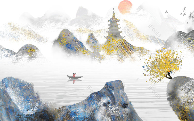 中国风手绘风景山水插画背景设计,插画/手绘图,插画/手绘图库,插画/手绘图下载,插画/手绘